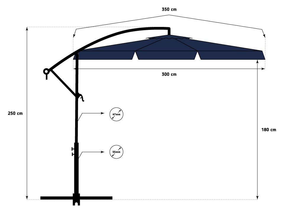 Suncobran sklopivi 350 cm Blue dimenzije